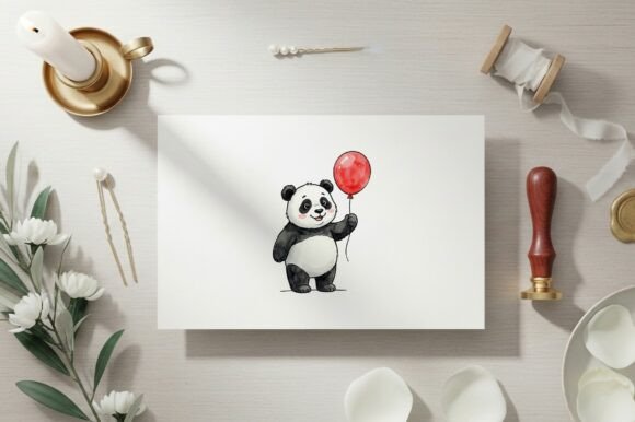 Download Cute Panda Holding Red Balloon Design - Balloon design Collection