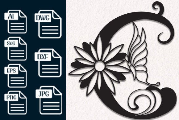 Download Butterfly Floral Alphabet Laser Cut C - Premium Resources